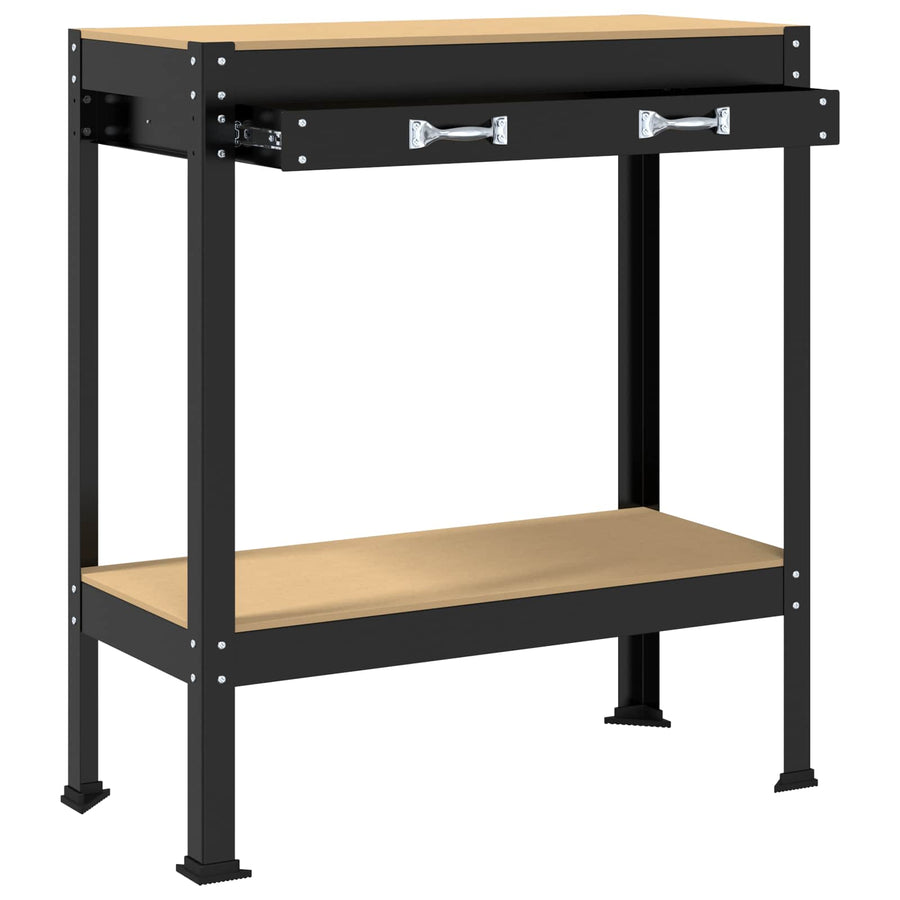 Werkbanken Zwart 81 X 41 X 145 Cm Bewerkt Hout 80 cm met lade