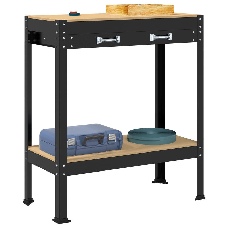 Werkbanken Zwart 81 X 41 X 145 Cm Bewerkt Hout 80 cm met lade