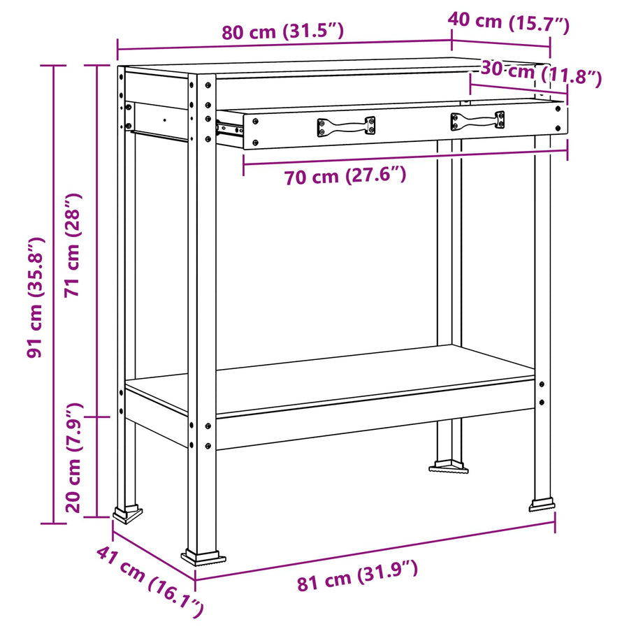 Werkbanken Zwart 81 X 41 X 145 Cm Bewerkt Hout 80 cm met lade