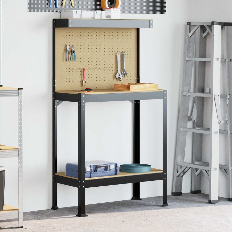 Werkbanken Met Plank Zwart 81 X 41 X 145 Cm Bewerkt Hout 80 cm met lade en pegboard
