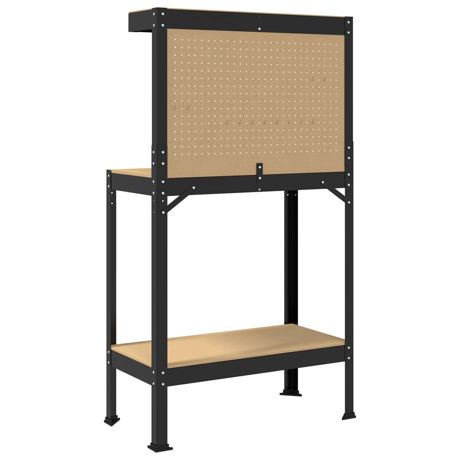 Werkbanken Met Plank Zwart 81 X 41 X 145 Cm Bewerkt Hout 80 cm met lade en pegboard