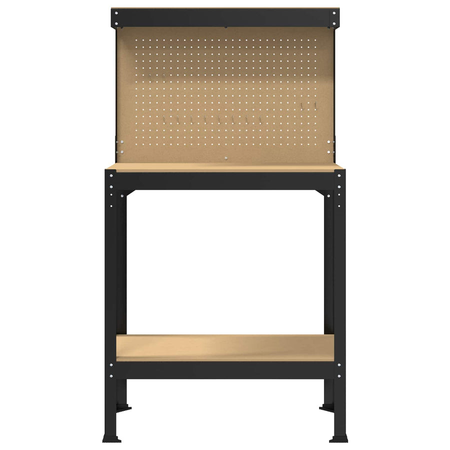 Werkbanken Met Plank Zwart 81 X 41 X 145 Cm Bewerkt Hout 80 cm met lade en pegboard