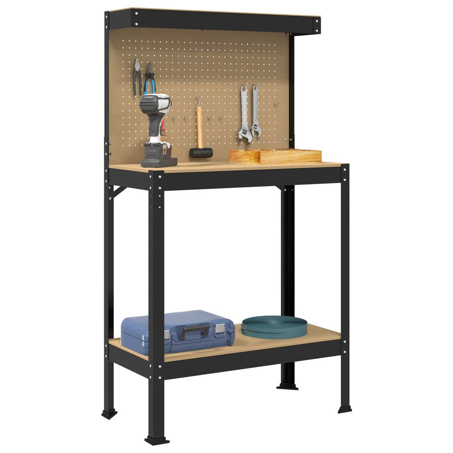 Werkbanken Met Plank Zwart 81 X 41 X 145 Cm Bewerkt Hout 80 cm met lade en pegboard