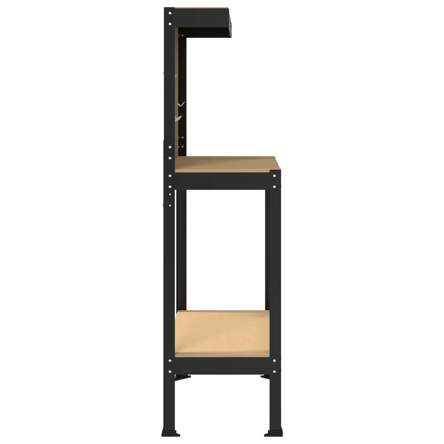 Werkbanken Met Plank Zwart 81 X 41 X 145 Cm Bewerkt Hout 80 cm met lade en pegboard