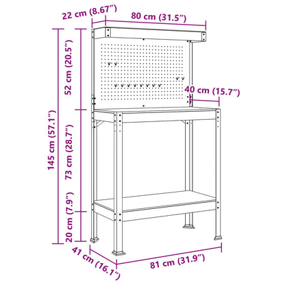 Werkbanken Met Plank Zwart 81 X 41 X 145 Cm Bewerkt Hout 80 cm met lade en pegboard