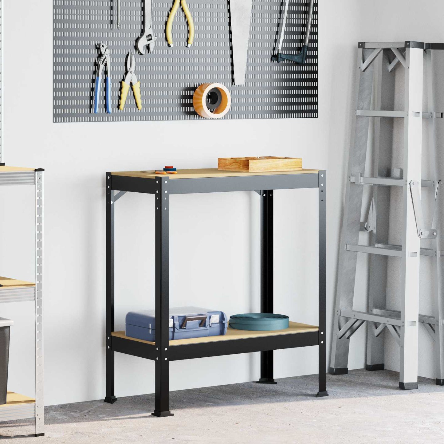 Werkbanken Met Plank Zwart 81 X 41 X 145 Cm Bewerkt Hout 80 cm met lade en pegboard