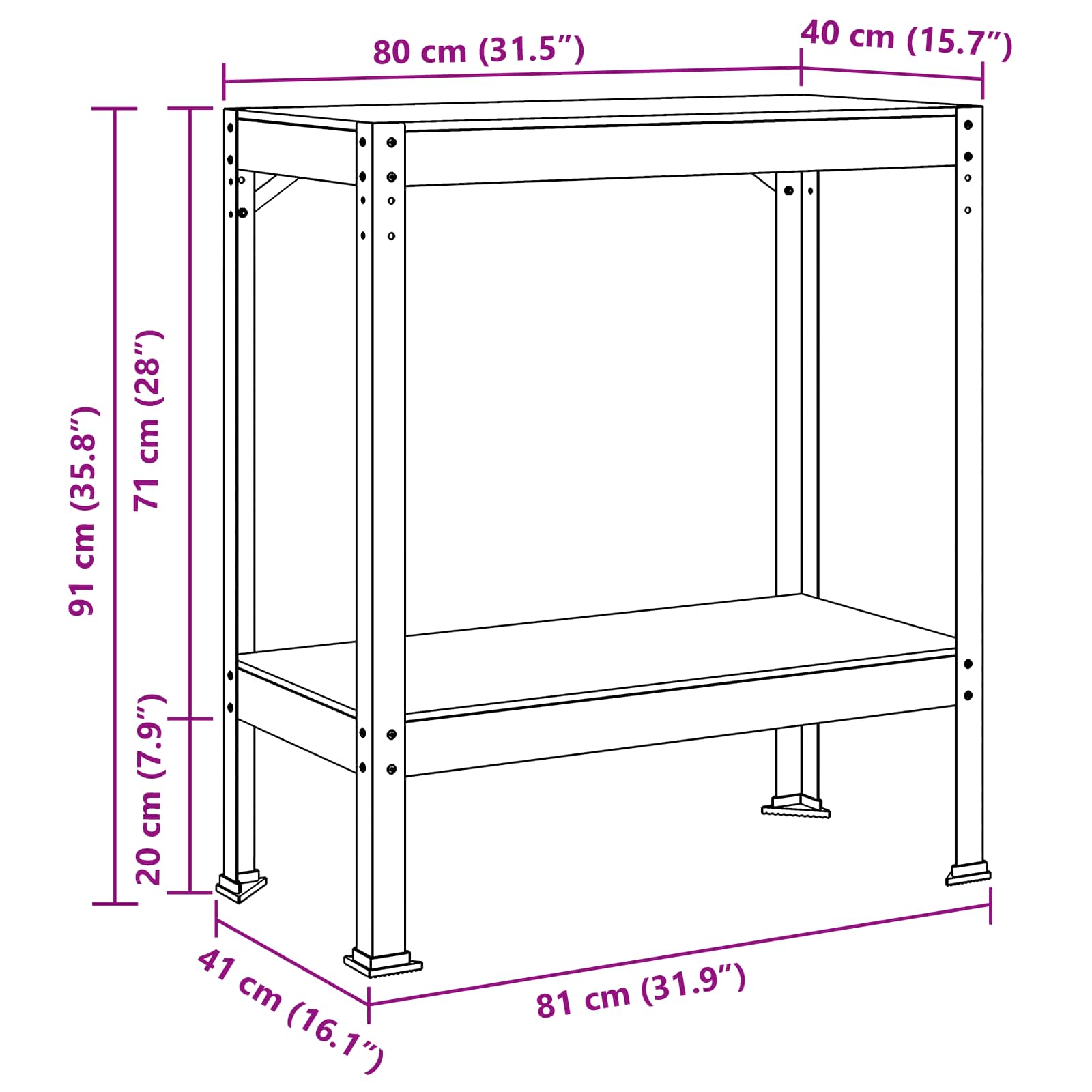 Werkbanken Met Plank Zwart 81 X 41 X 145 Cm Bewerkt Hout 80 cm met lade en pegboard