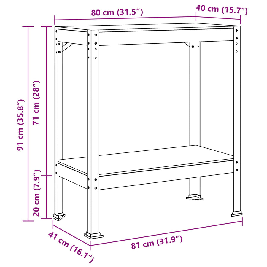 Werkbanken Met Plank Zwart 81 X 41 X 145 Cm Bewerkt Hout 80 cm met lade en pegboard