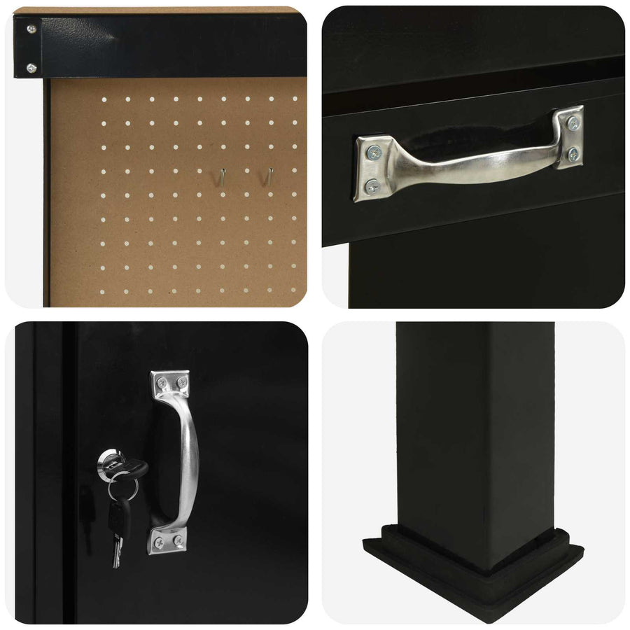Werkbanken Met Lade Zwart 81 X 41 X 145 Cm Bewerkt Hout 90 cm met lade en pegboard