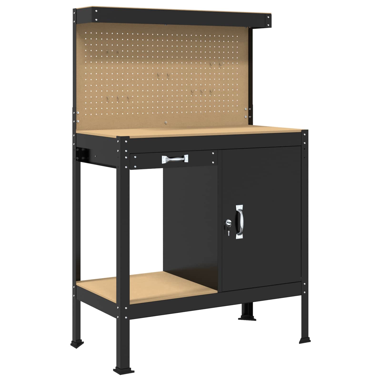Werkbanken Met Lade Zwart 81 X 41 X 145 Cm Bewerkt Hout 90 cm met lade en pegboard
