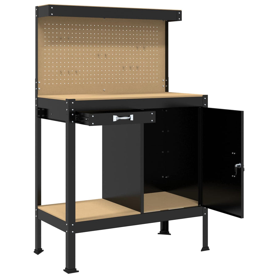 Werkbanken Met Lade Zwart 81 X 41 X 145 Cm Bewerkt Hout 90 cm met lade en pegboard