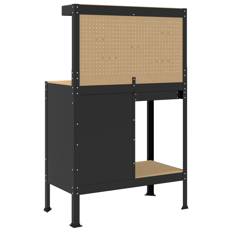 Werkbanken Met Lade Zwart 81 X 41 X 145 Cm Bewerkt Hout 90 cm met lade en pegboard