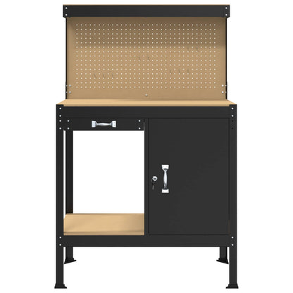 Werkbanken Met Lade Zwart 81 X 41 X 145 Cm Bewerkt Hout 90 cm met lade en pegboard