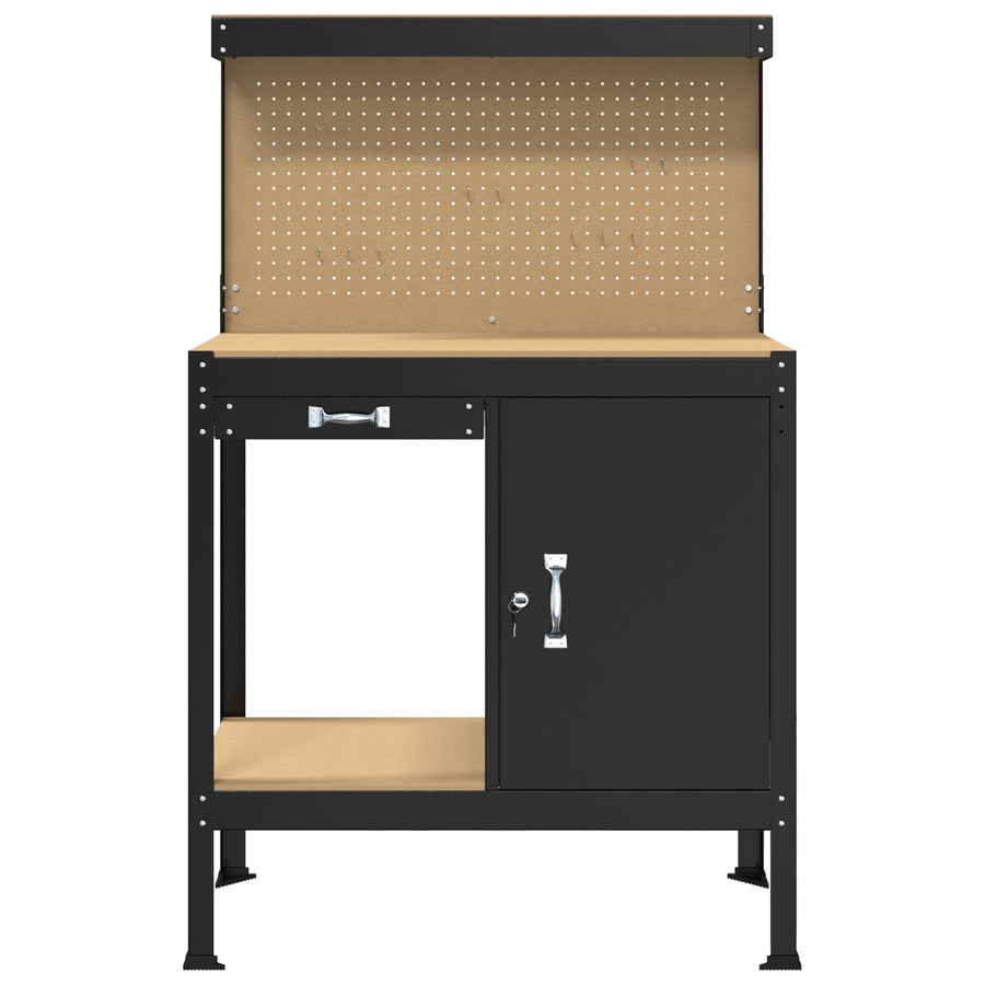 Werkbanken Met Lade Zwart 81 X 41 X 145 Cm Bewerkt Hout 90 cm met lade en pegboard