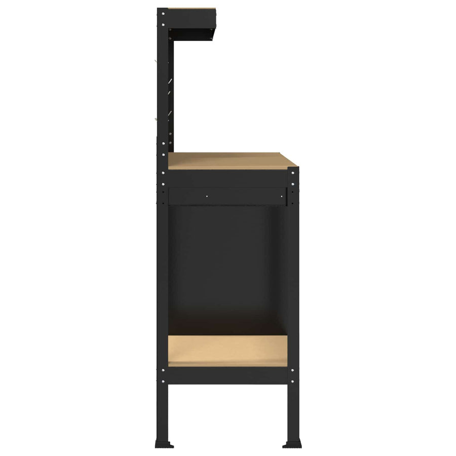 Werkbanken Met Lade Zwart 81 X 41 X 145 Cm Bewerkt Hout 90 cm met lade en pegboard