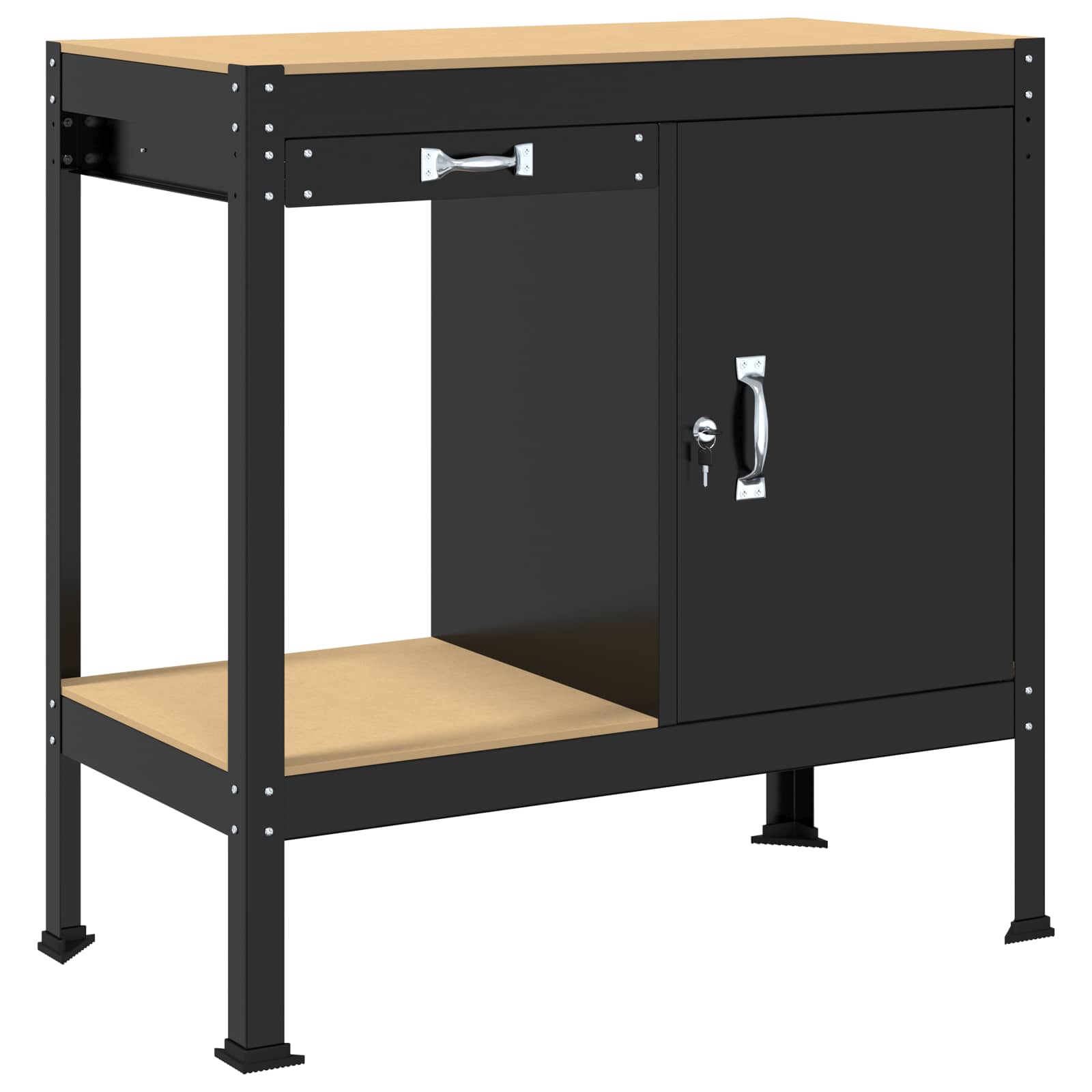 Werkbanken Zwart 81 X 41 X 145 Cm Bewerkt Hout 90 cm met lade