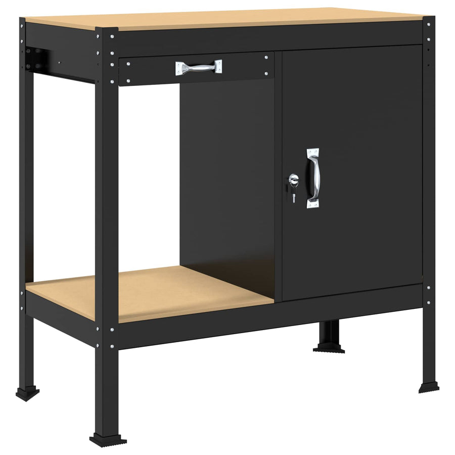 Werkbanken Zwart 81 X 41 X 145 Cm Bewerkt Hout 90 cm met lade