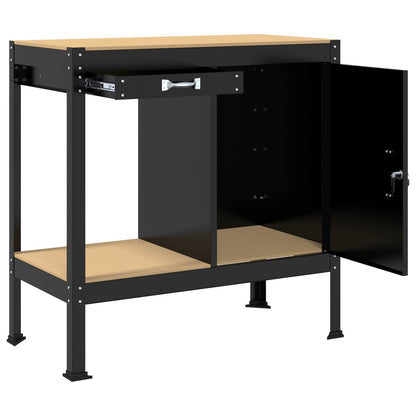 Werkbanken Zwart 81 X 41 X 145 Cm Bewerkt Hout 90 cm met lade