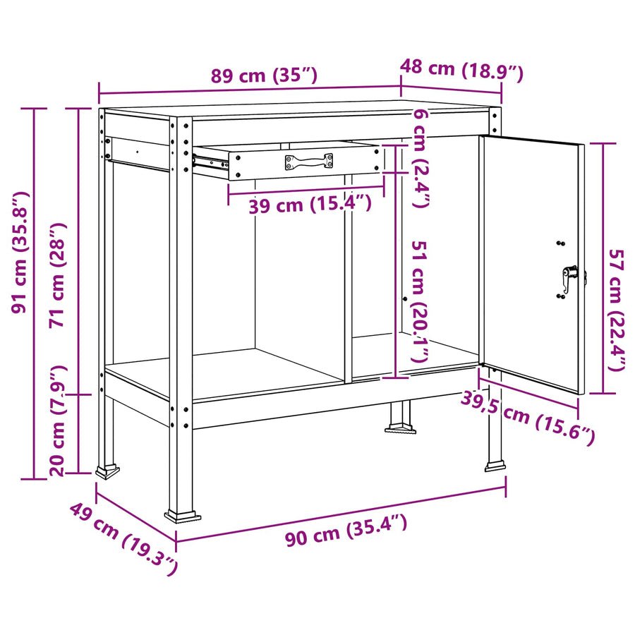 Werkbanken Zwart 81 X 41 X 145 Cm Bewerkt Hout 90 cm met lade