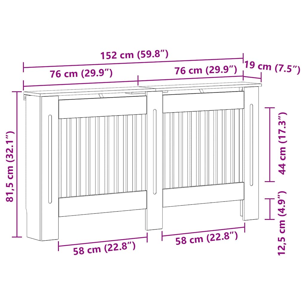 Radiatorafdekking Gerookt eiken 152 x 19 x 81,5 cm Bewerkt hout