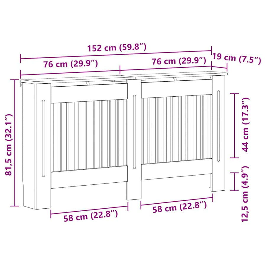 Radiatorafdekking Oud Hout 152 x 19 x 81,5 cm Bewerkt hout