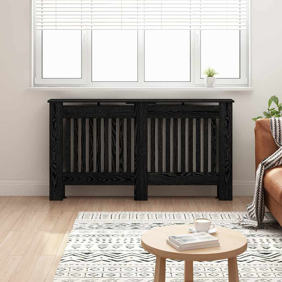Radiatorafdekking Zwart Eiken 152 x 19 x 81,5 cm Bewerkt hout