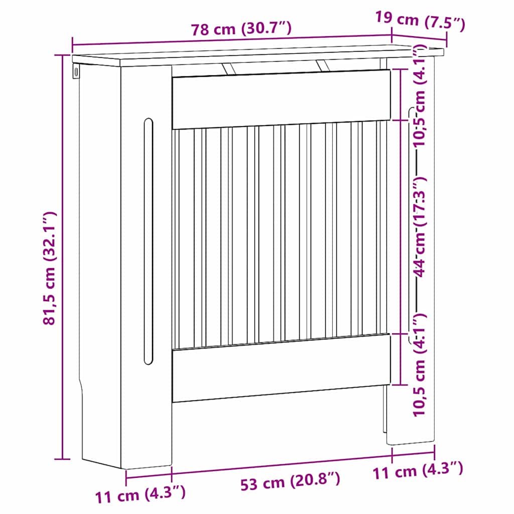 Radiatorafdekking Grijs Sonoma 78 x 19 x 81,5 cm Bewerkt hout