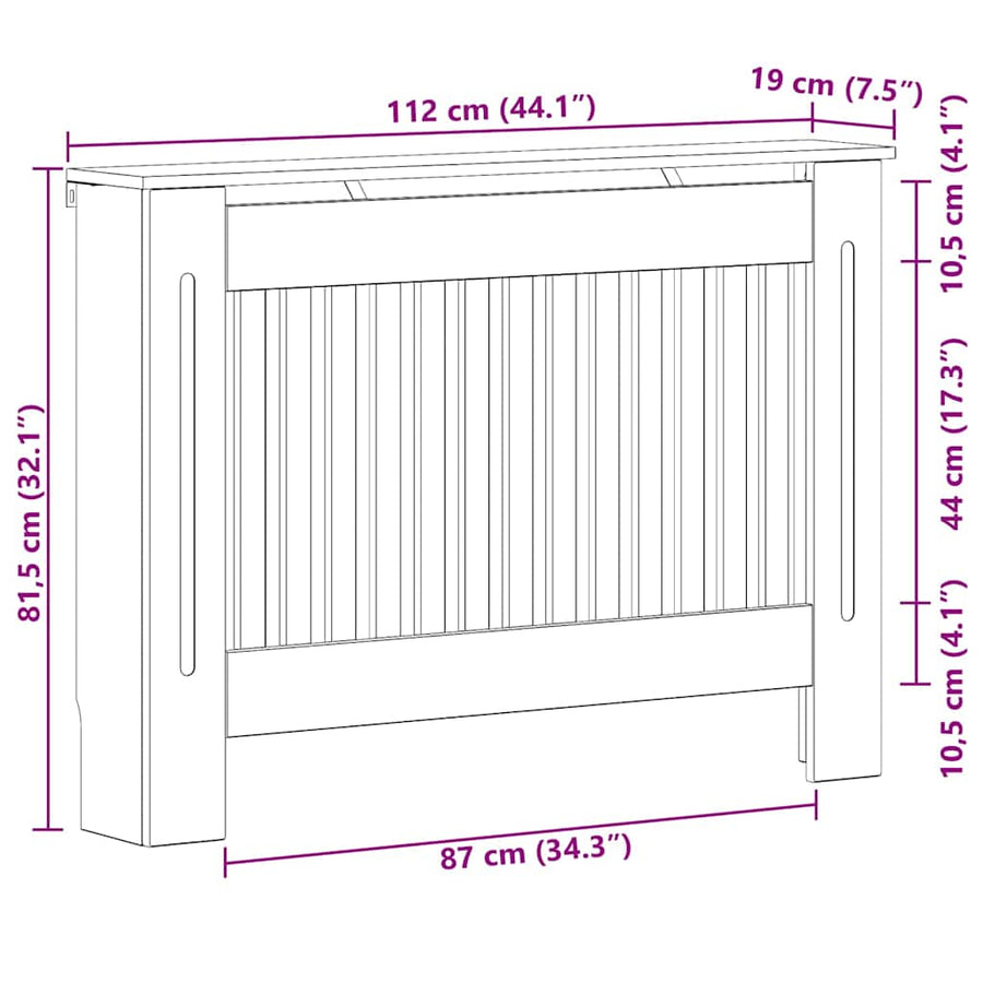 Radiatorafdekking Beton Grijs 112 x 19 x 81,5 cm Bewerkt hout