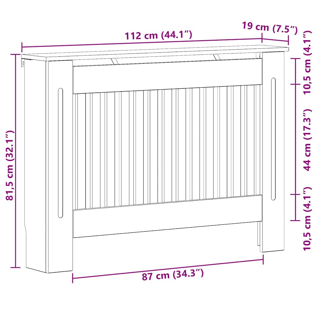 Radiatorafdekking Gerookt eiken 112 x 19 x 81,5 cm Bewerkt hout
