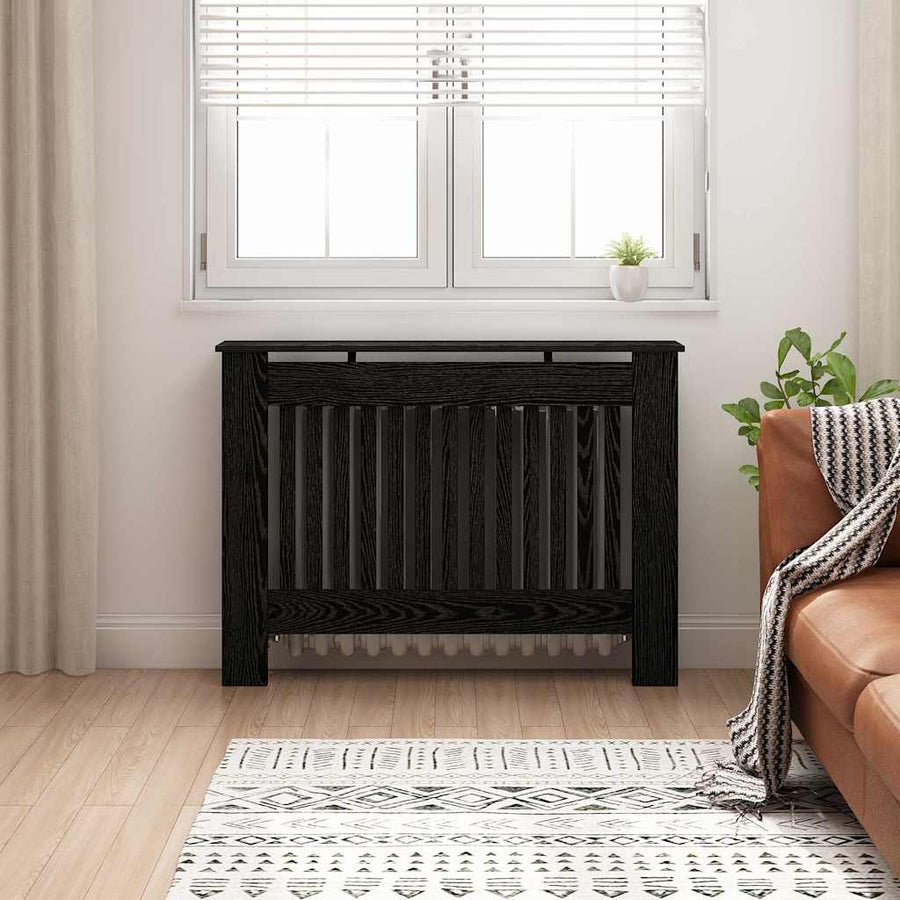 Radiatorafdekking Zwart Eiken 112 x 19 x 81,5 cm Bewerkt hout
