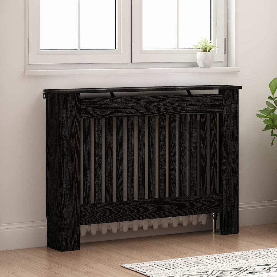Radiatorafdekking Zwart Eiken 112 x 19 x 81,5 cm Bewerkt hout