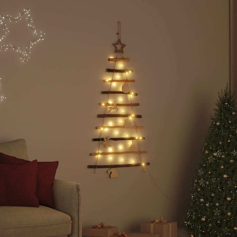 Kerstboom met 30 LED Naturel 90 cm massief essenhout