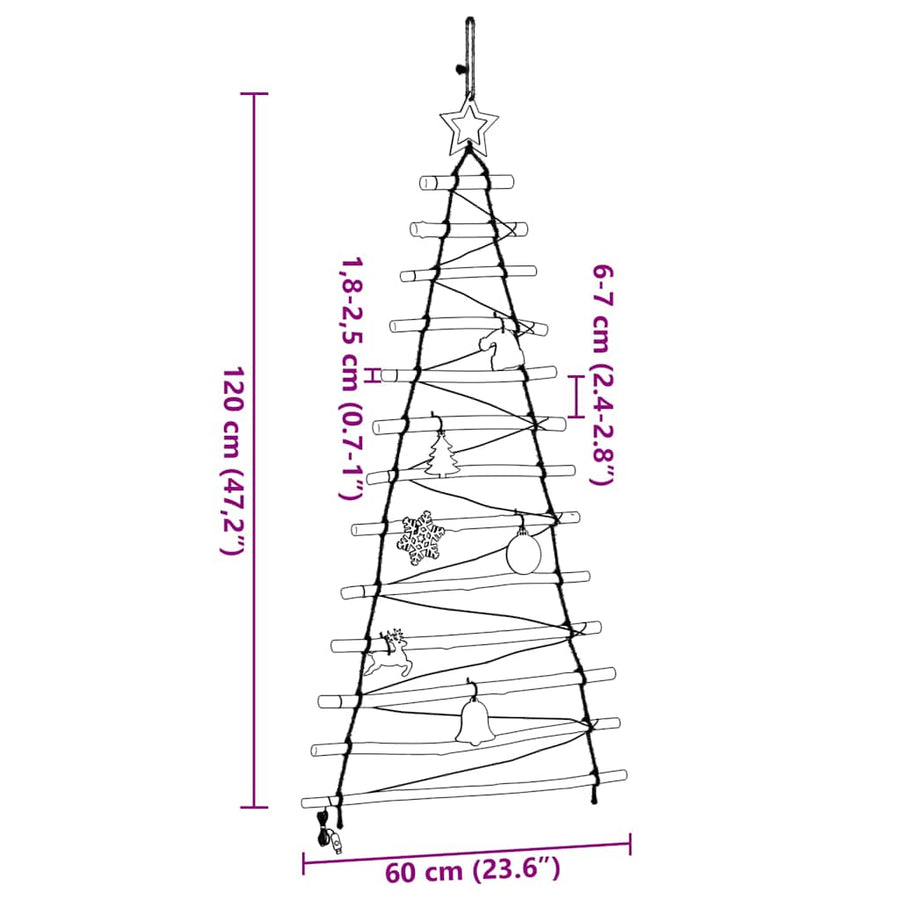 Kerstboom met 50 LED Naturel 120 cm massief essenhout