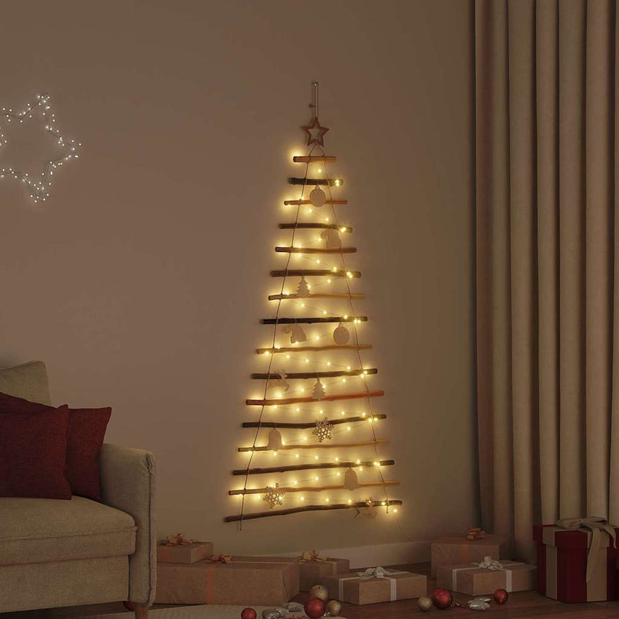 Kerstboom met 80 LED Naturel 150 cm massief essenhout