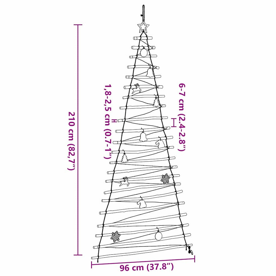 Kerstboom met 130 LED Naturel 210 cm massief essenhout