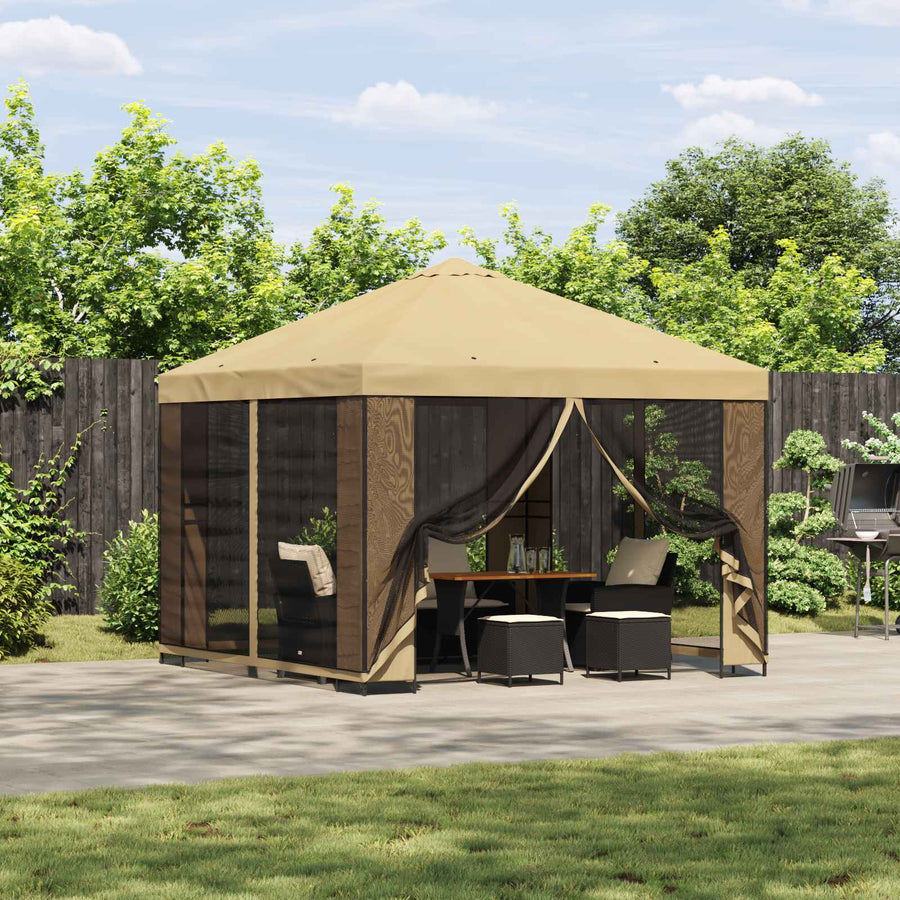 Prieel 3 x 3 m Crèmekleurig Polyester en staal 190 gsm