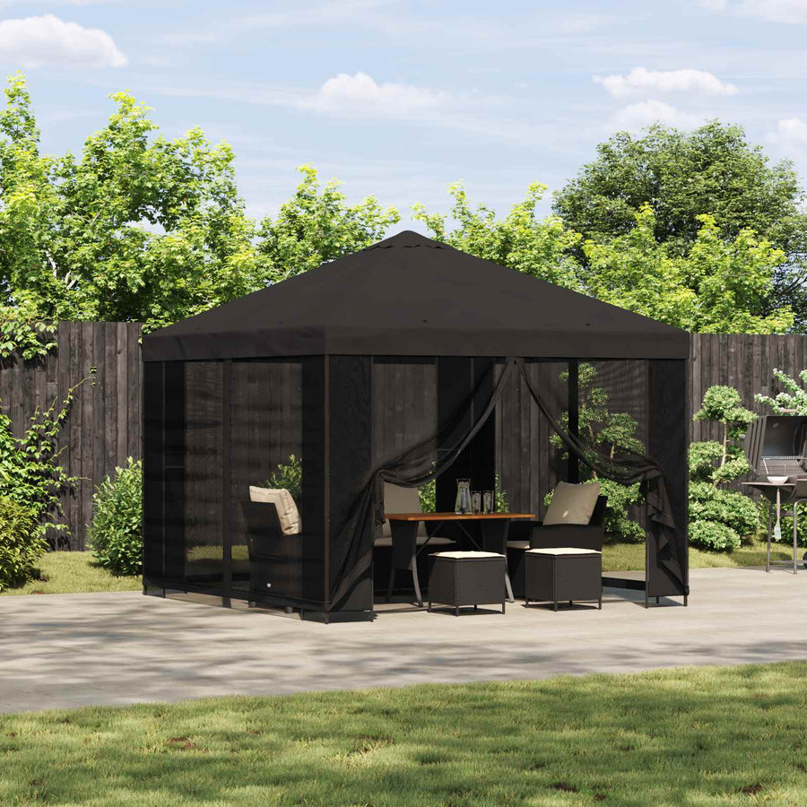 Prieel 3 x 3 m Antracietkleurig Polyester en staal 190 gsm