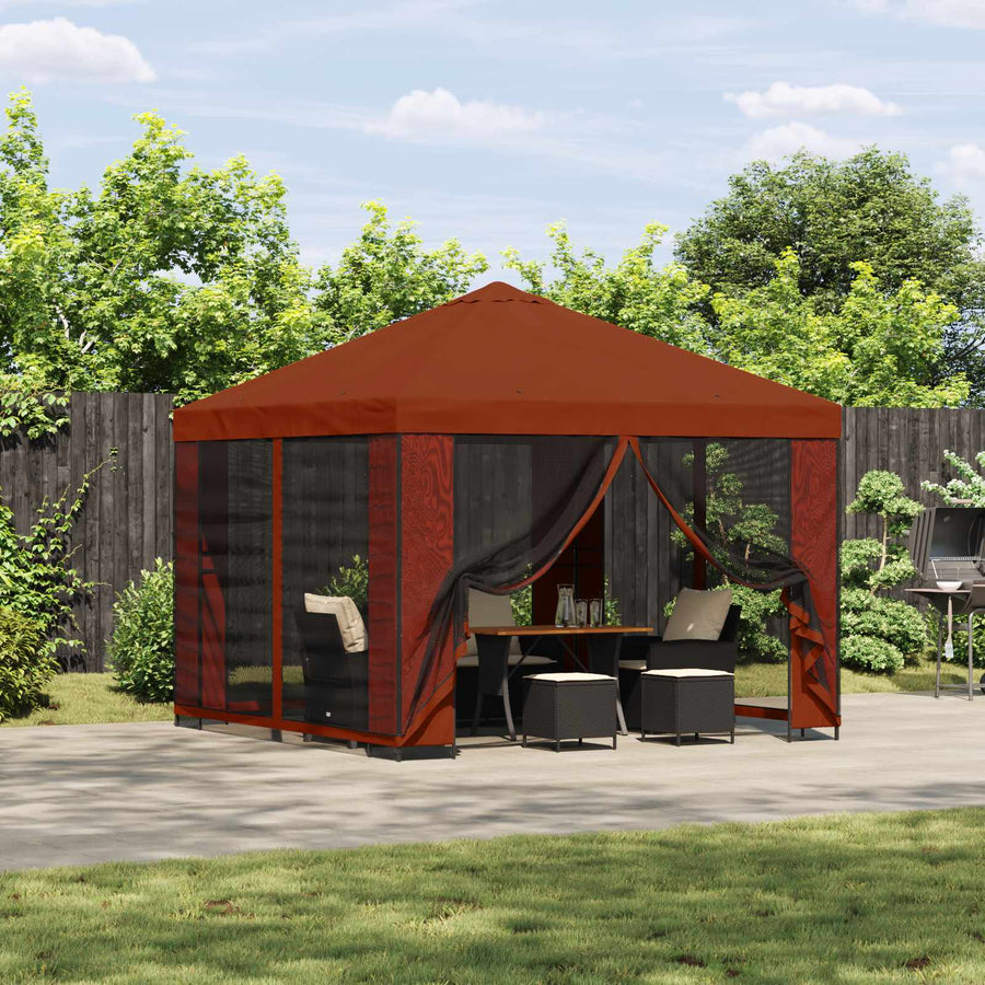 Prieel 3 x 3 m Terracotta Polyester en staal 190 gsm