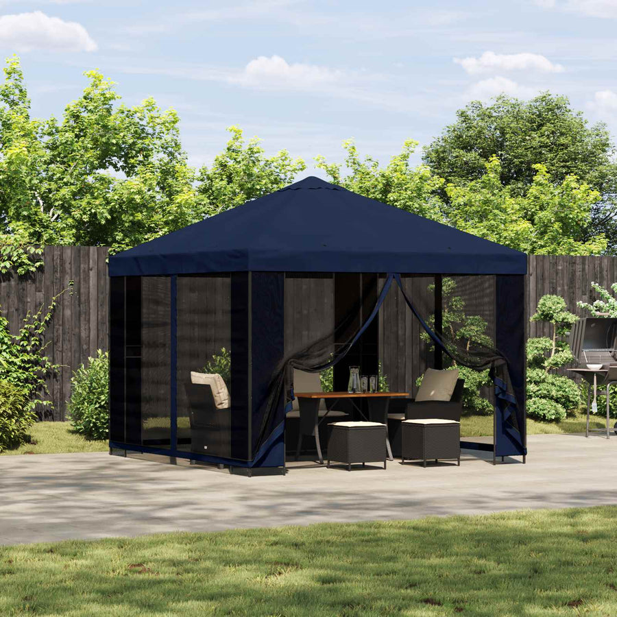 Prieel 3 x 3 m Blauw Polyester en staal 190 gsm