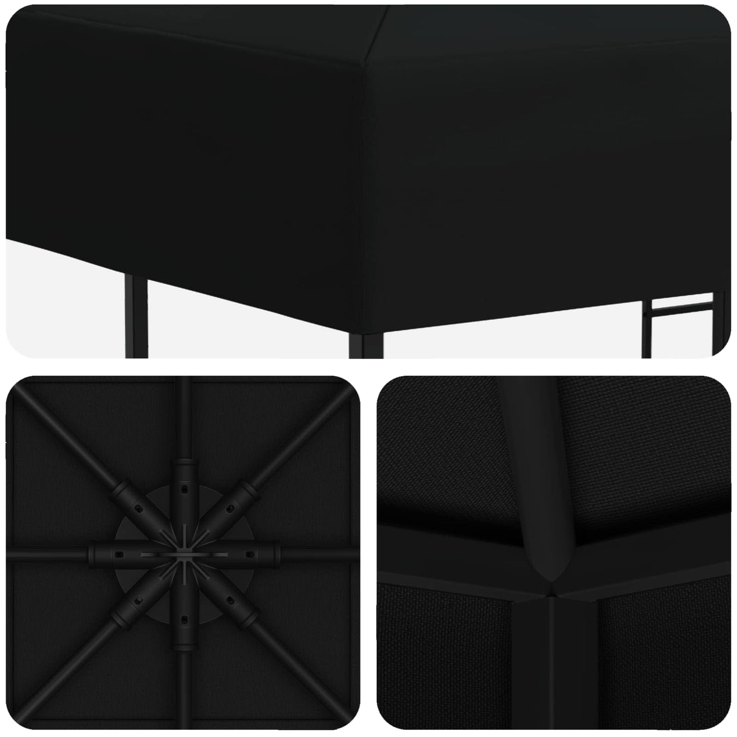 Prieel 3 x 3 m Zwart Polyester en staal 190 gsm