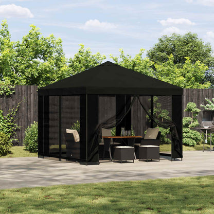 Prieel 3 x 3 m Zwart Polyester en staal 190 gsm