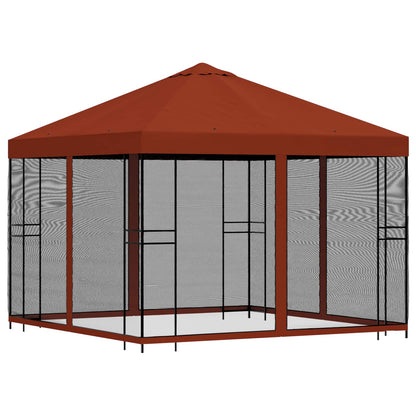 Tuin Gazebo met Zijwanden 3 x 3 m Terracotta Polyester en staal