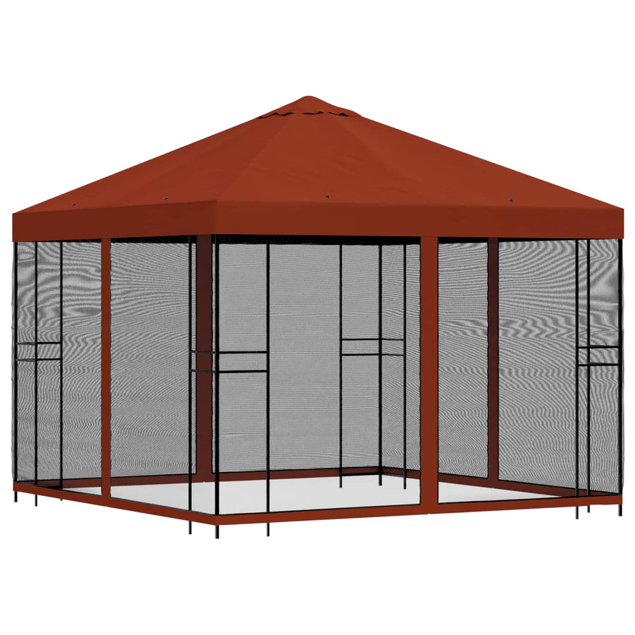Tuin Gazebo met Zijwanden 3 x 3 m Terracotta Polyester en staal