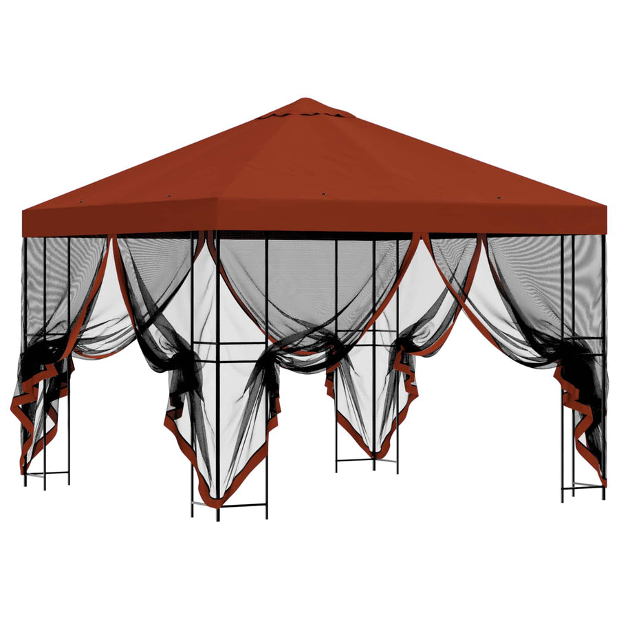 Tuin Gazebo met Zijwanden 3 x 3 m Terracotta Polyester en staal