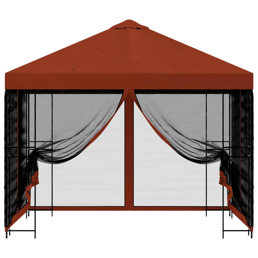 Tuin Gazebo met Zijwanden 3 x 3 m Terracotta Polyester en staal