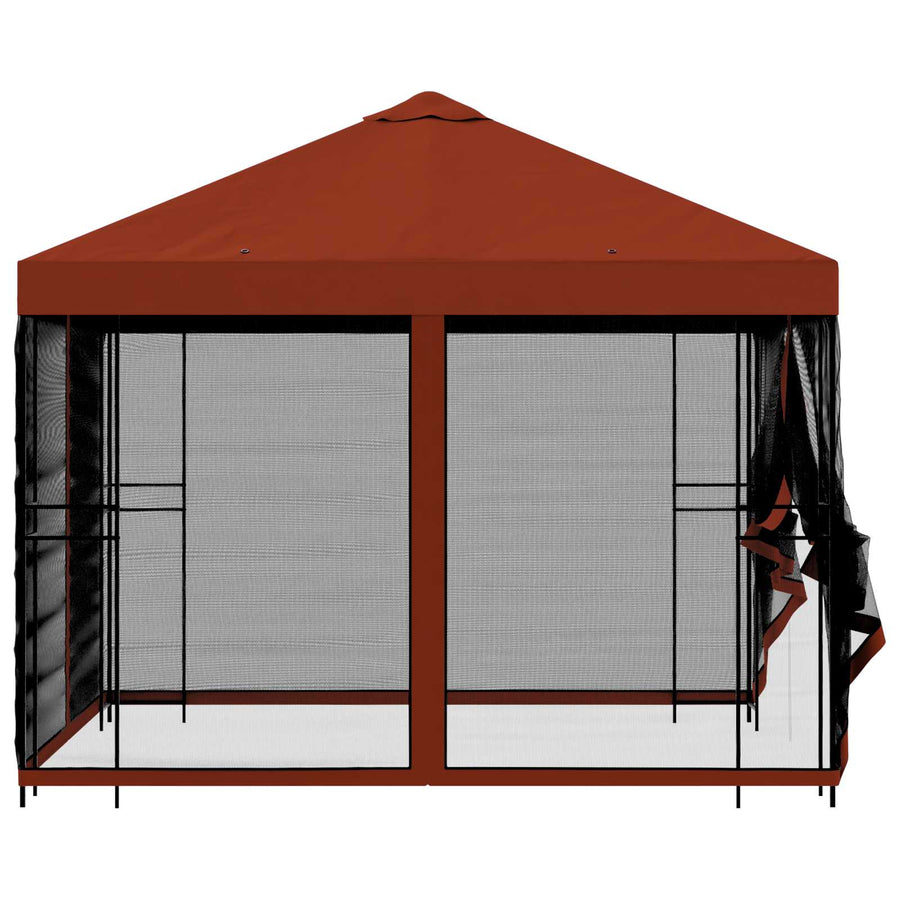 Tuin Gazebo met Zijwanden 3 x 3 m Terracotta Polyester en staal