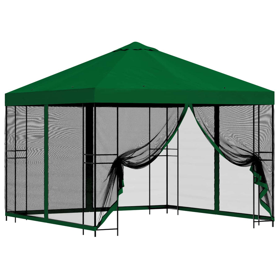 Tuin Gazebo met Zijwanden 3 x 3 m Groen Polyester en staal