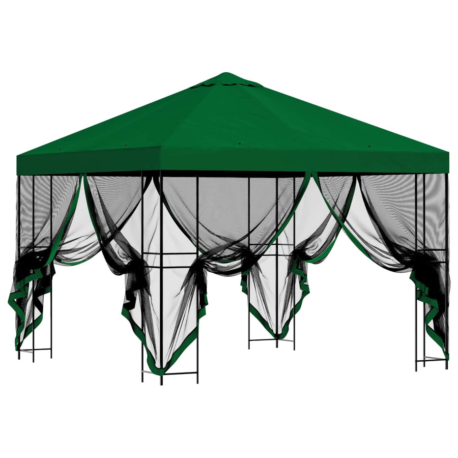 Tuin Gazebo met Zijwanden 3 x 3 m Groen Polyester en staal