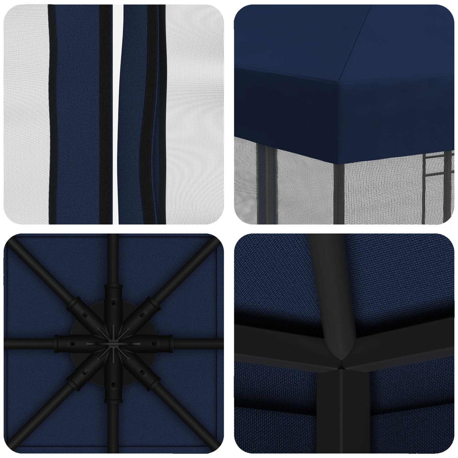 Tuin Gazebo met Zijwanden 3 x 3 m Blauw Polyester en staal