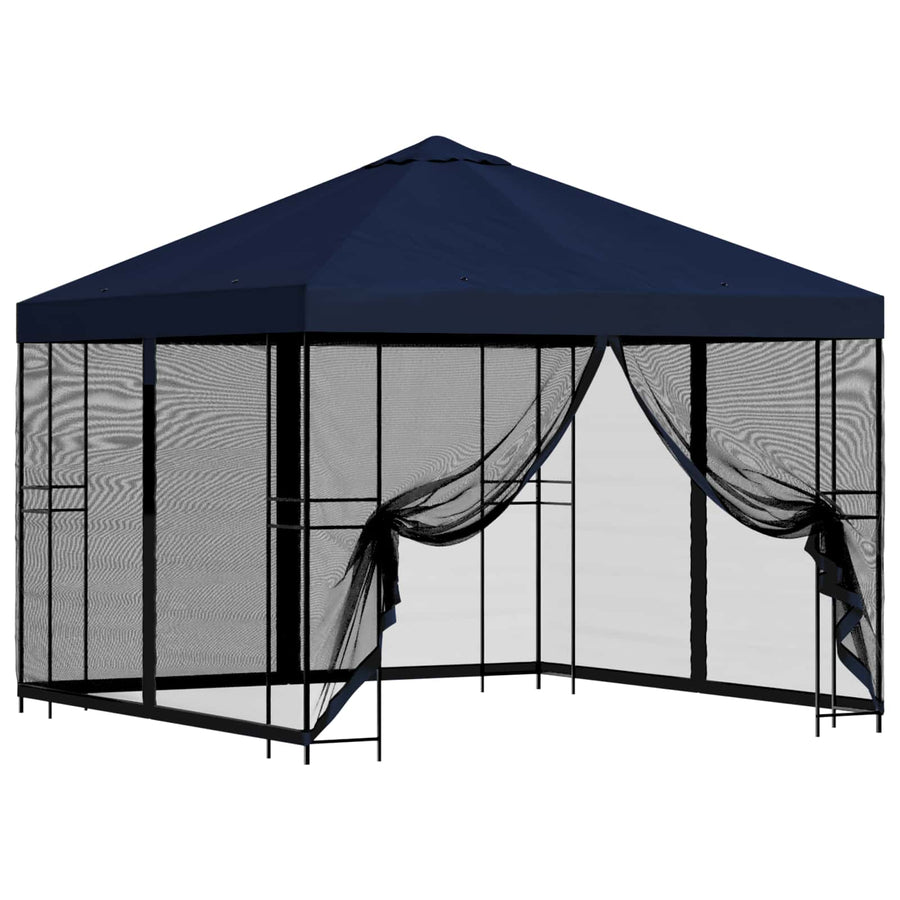Tuin Gazebo met Zijwanden 3 x 3 m Blauw Polyester en staal